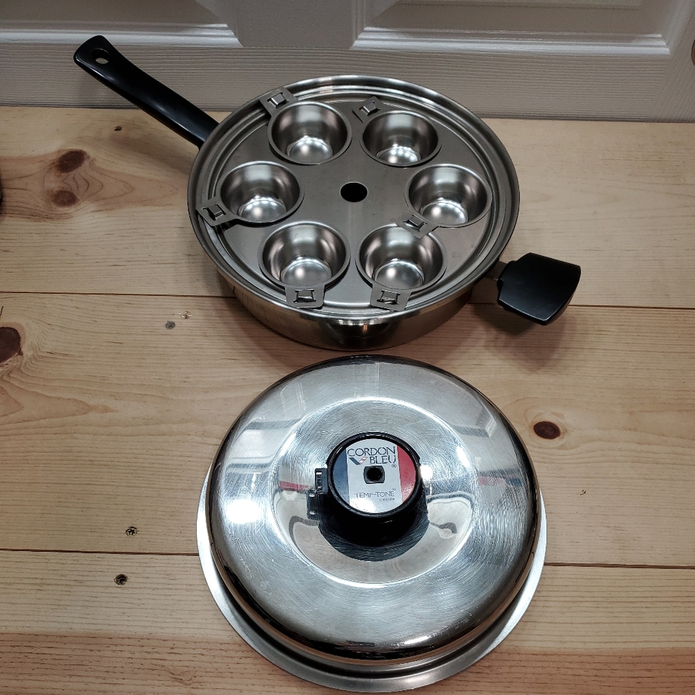 Cordon Bleu Temp-Tone 7-Ply T304 Fry Pan 6-Egg Poacher Griddle Vented Lid USA